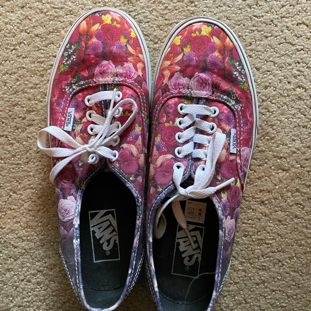 Vans, floral, size 9, lightly worn, pinks and purples